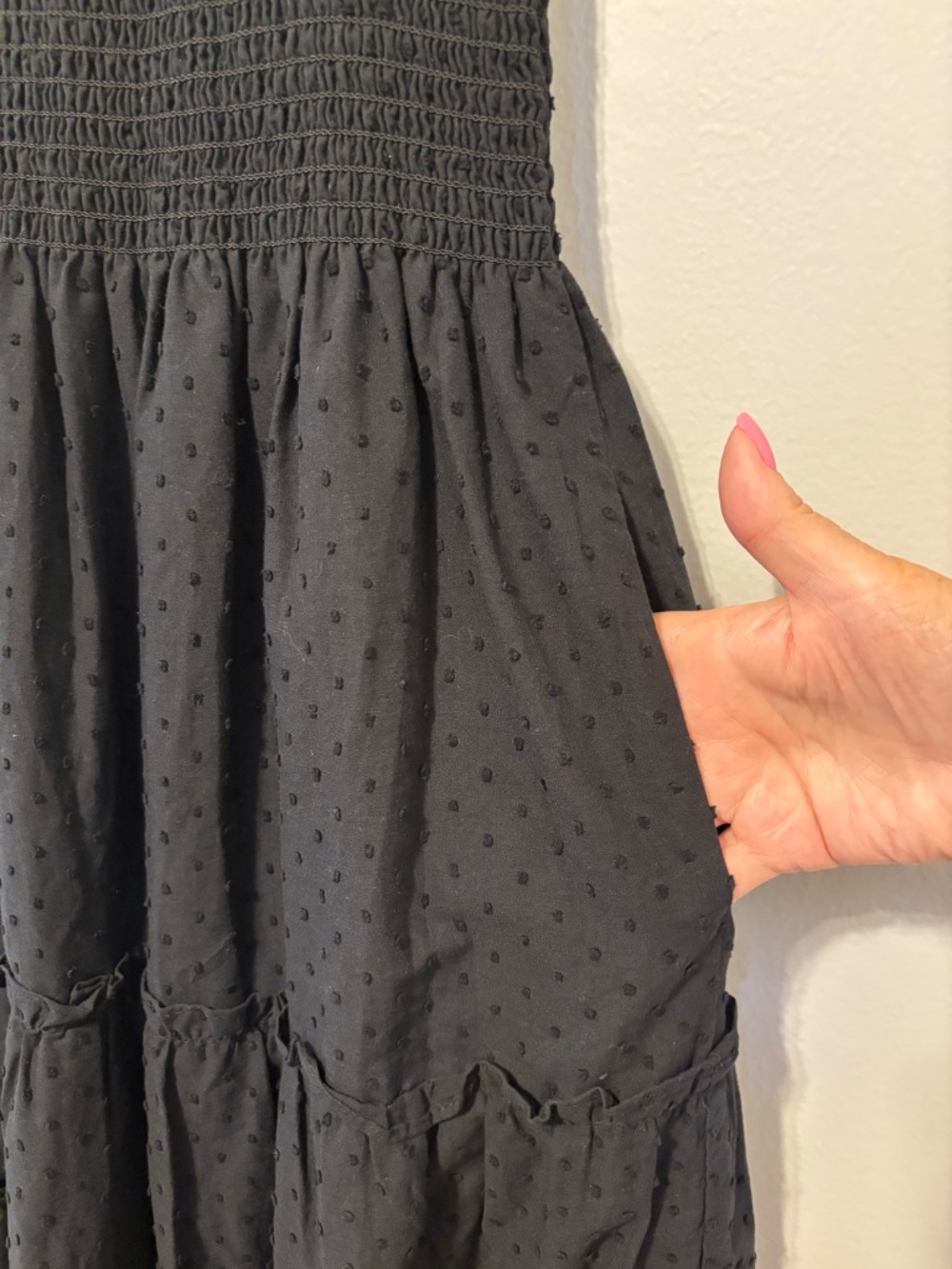 Kourt Black Swiss Dot Smocked Tiered Maxi Dress Ruffle Straps Cottagecore XS - Picture 6 of 9